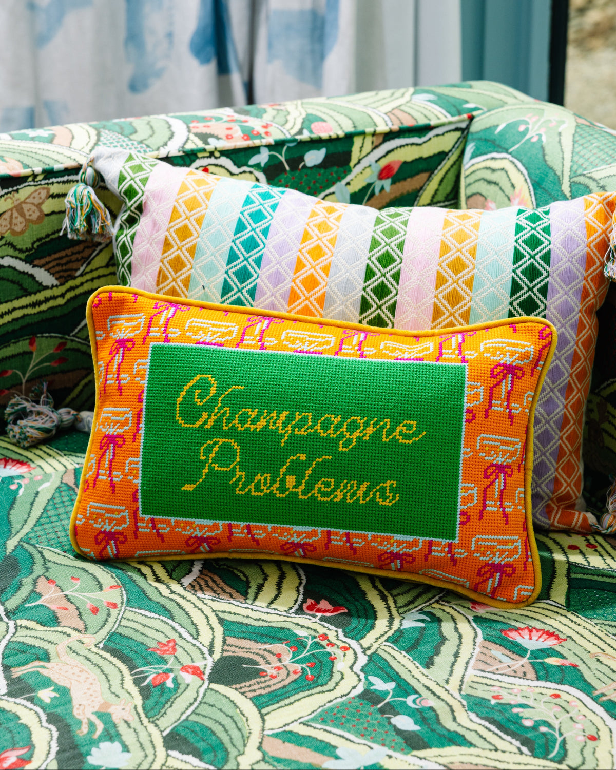 Champagne Problems Needlepoint Pillow