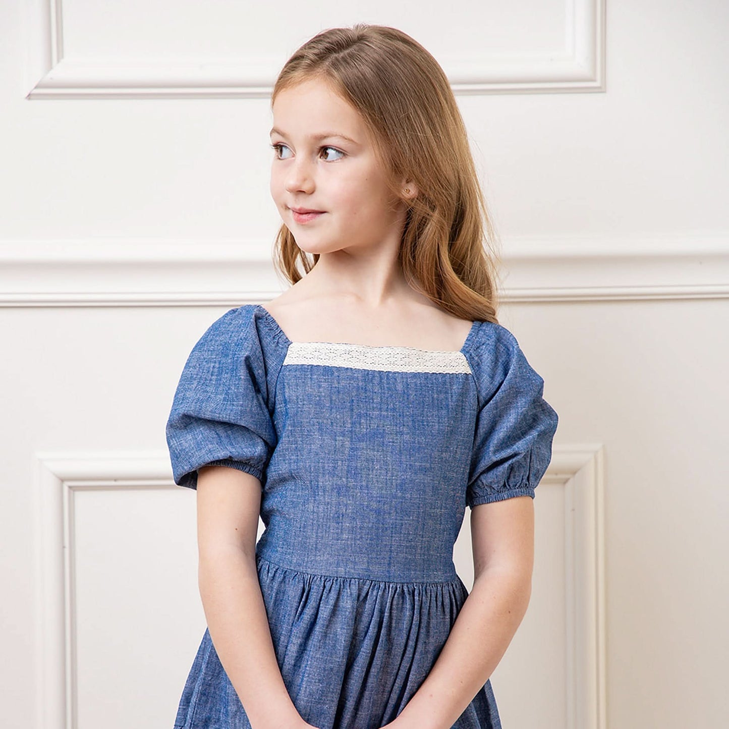 Crochet Trim Organic Chambray Dress