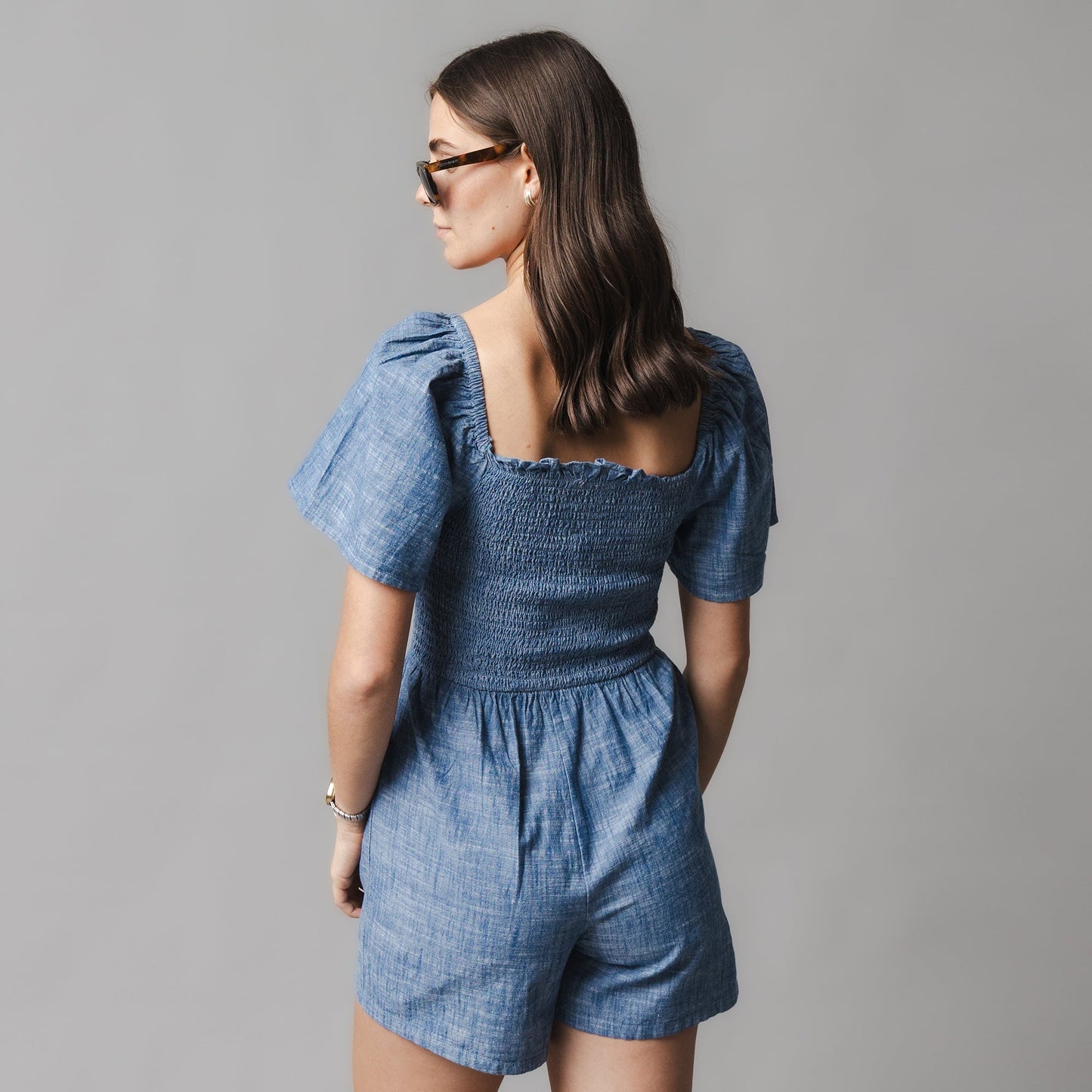 Organic Smocked Chambray Romper adult