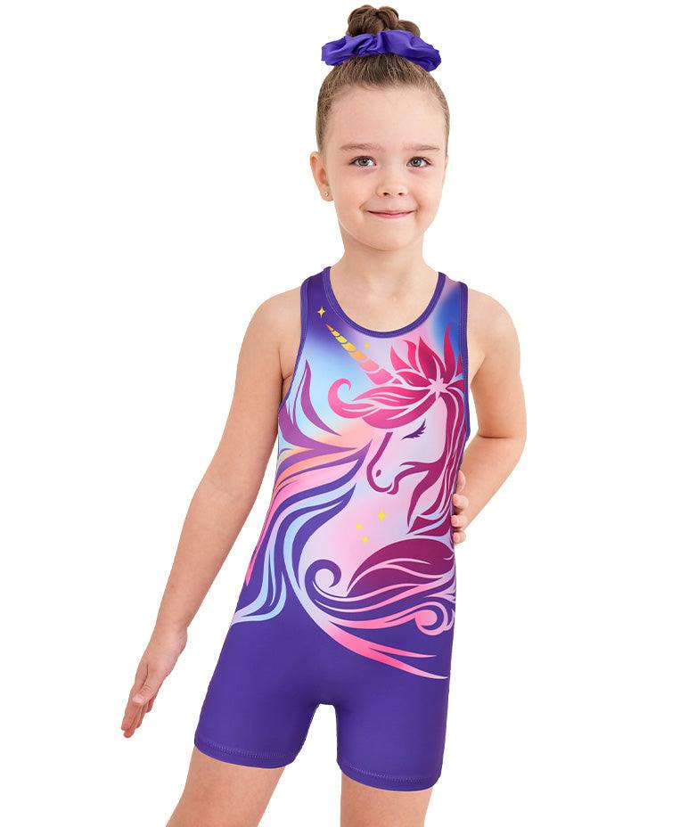 Purple Unicorn Pattern Biketard Unitard for Girls