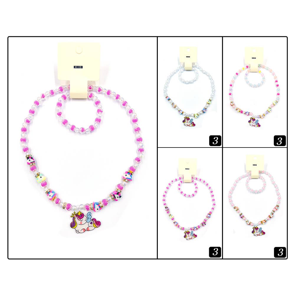 Kids Unicorn Pendant Beaded Jewelry Set