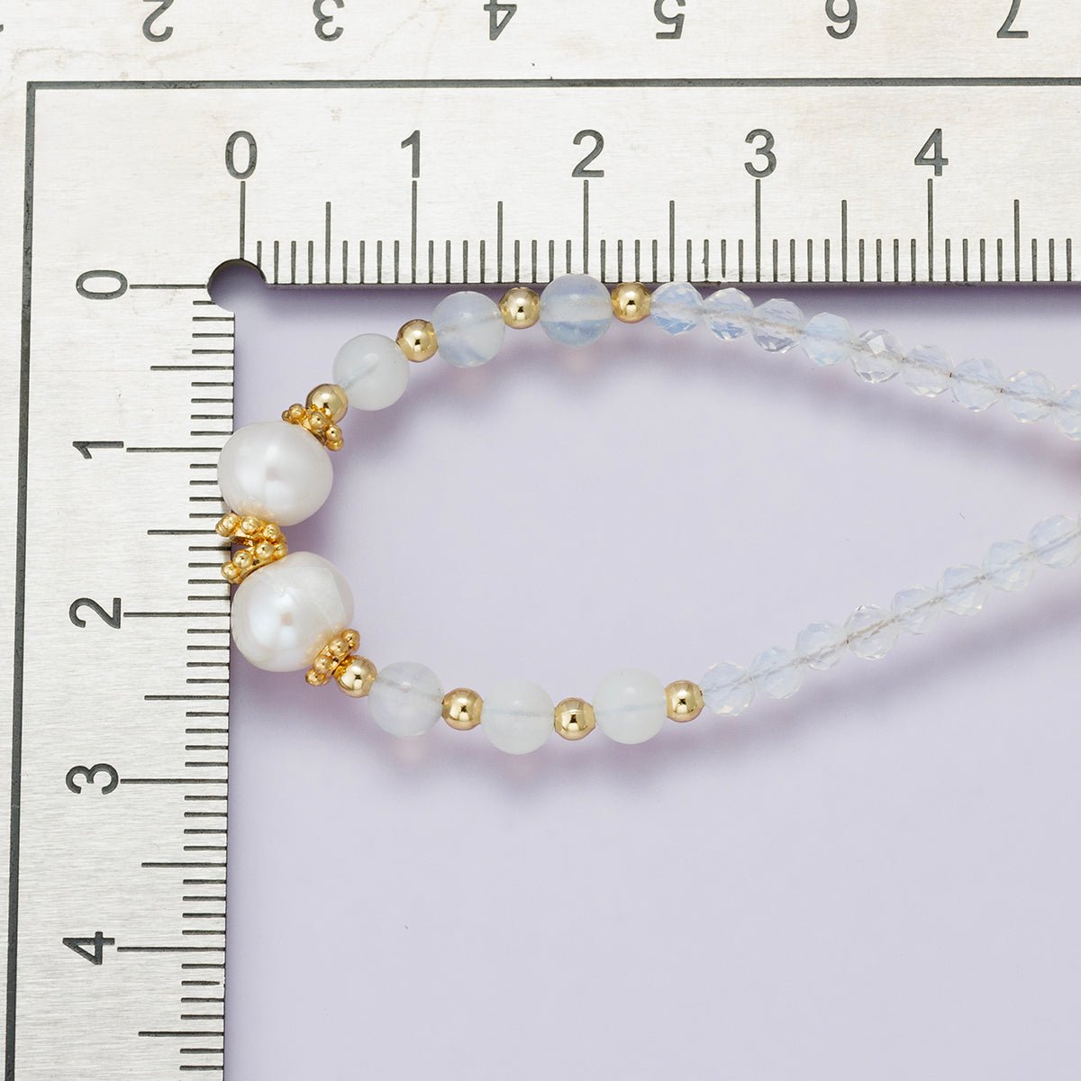 24K Gold Filled Shell Pearl White Opal Multifaceted Gemstone Ball Cable Chain Half 18 Inch Necklace w. Extender | WA-04236
