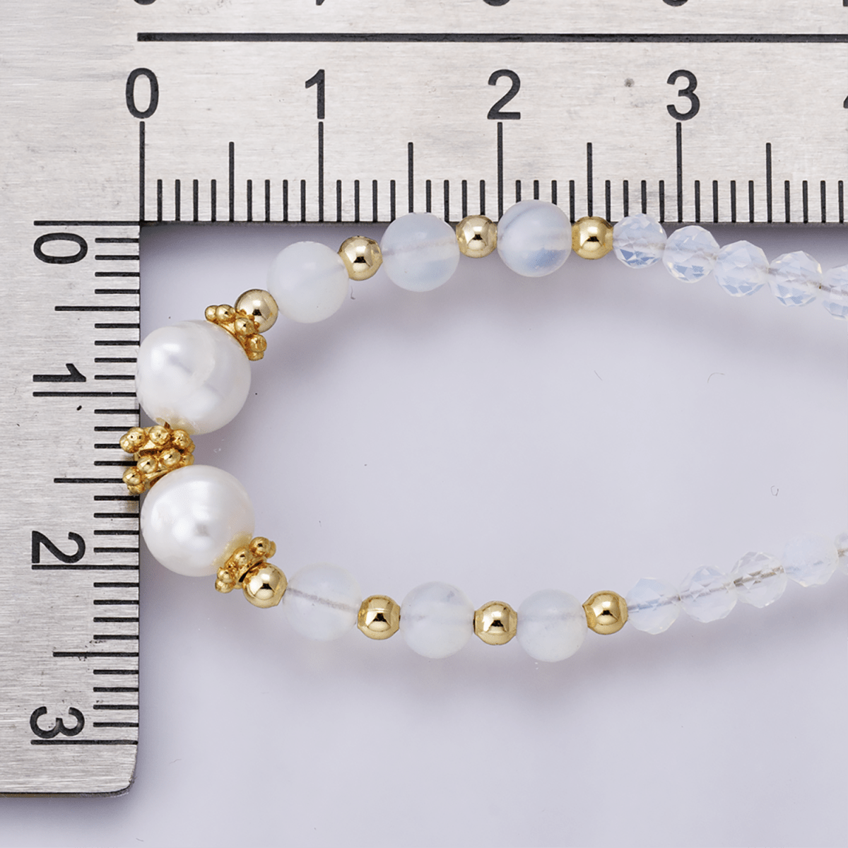24K Gold Filled Shell Pearl White Opal Multifaceted Rolo Chain Half 16.5 Inch Necklace w. Extender | WA-04173
