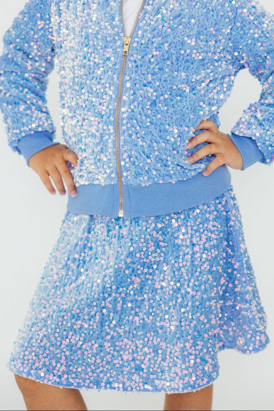 Light Blue Velvet Sequin Twirl Skort