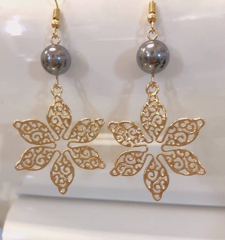 Spiral Tropical Flower: Hamilton Gold Earring with  Shell Pearls