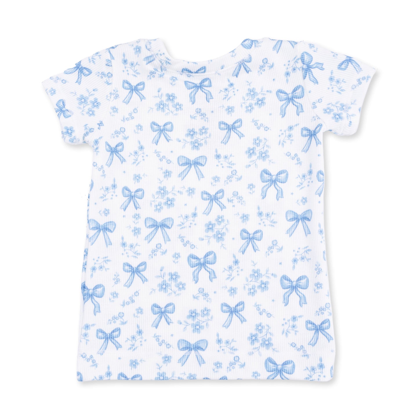 Blue Bows and Flowers - Short Sleeve Loungewear Set