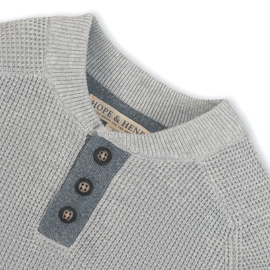 Organic Sweater Henley with Elbow Patches