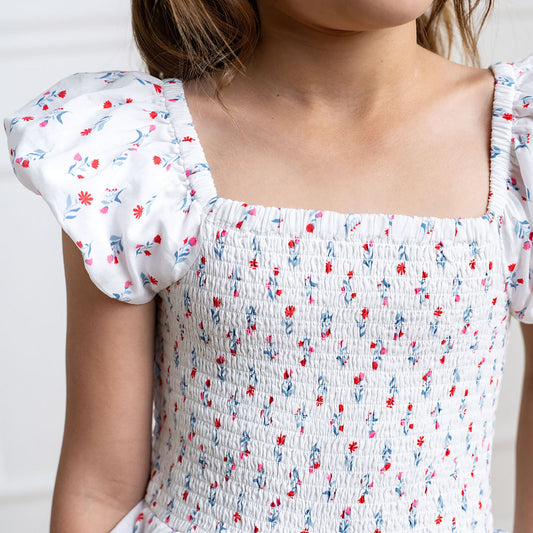 Organic Puff Sleeve Smocked Romper