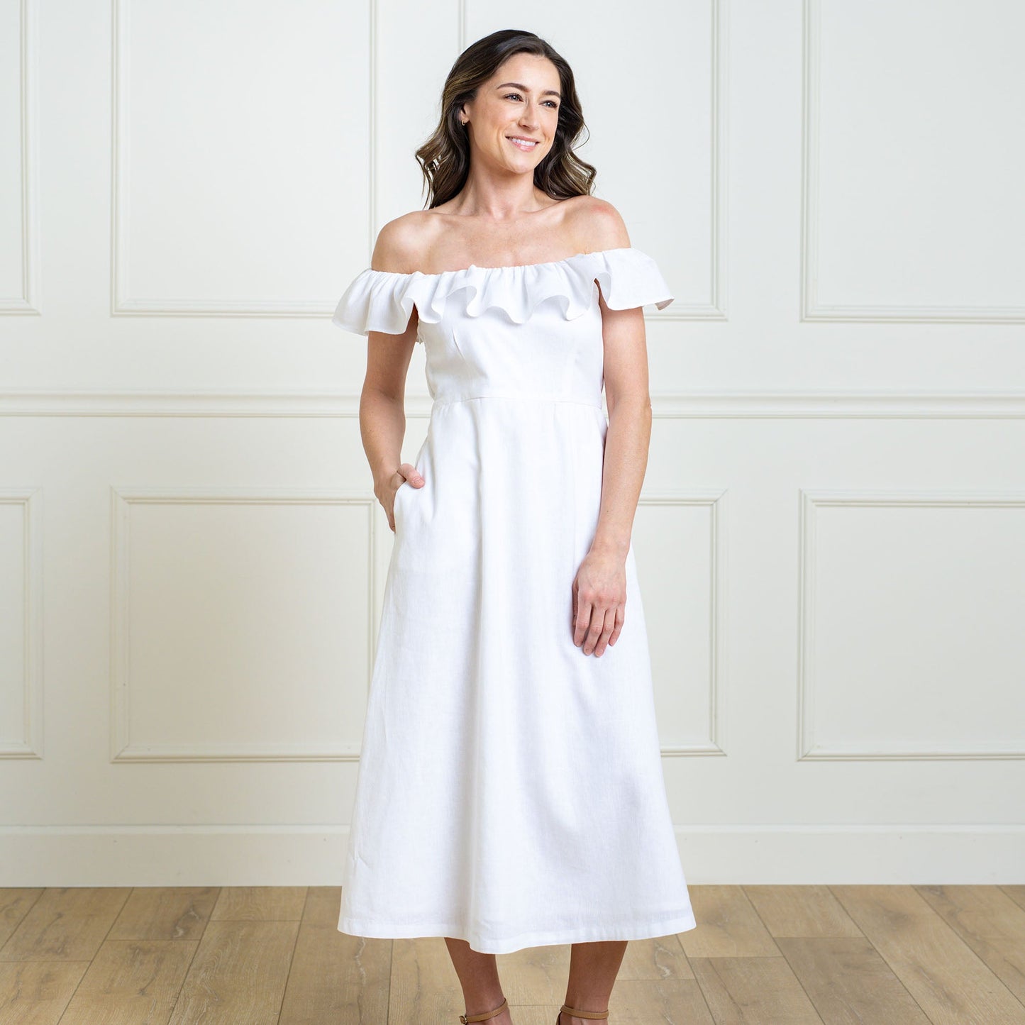 Linen Ruffle Collar Dress