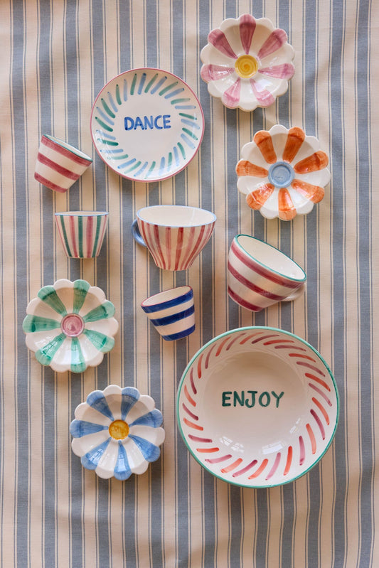 Ceramic Tea Cup with Hand Painted Stripes - 5.0 oz