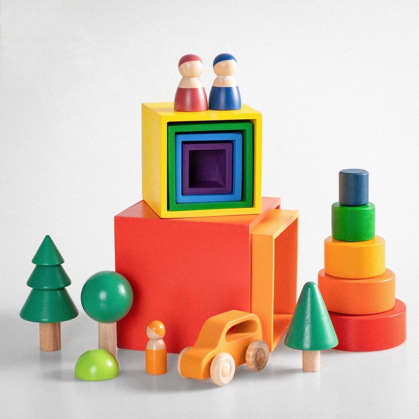 6-Piece Basswood Wooden Rainbow Nesting Box Set | Painted & Hand-Stained Finishes | Montessori Stacking Toy