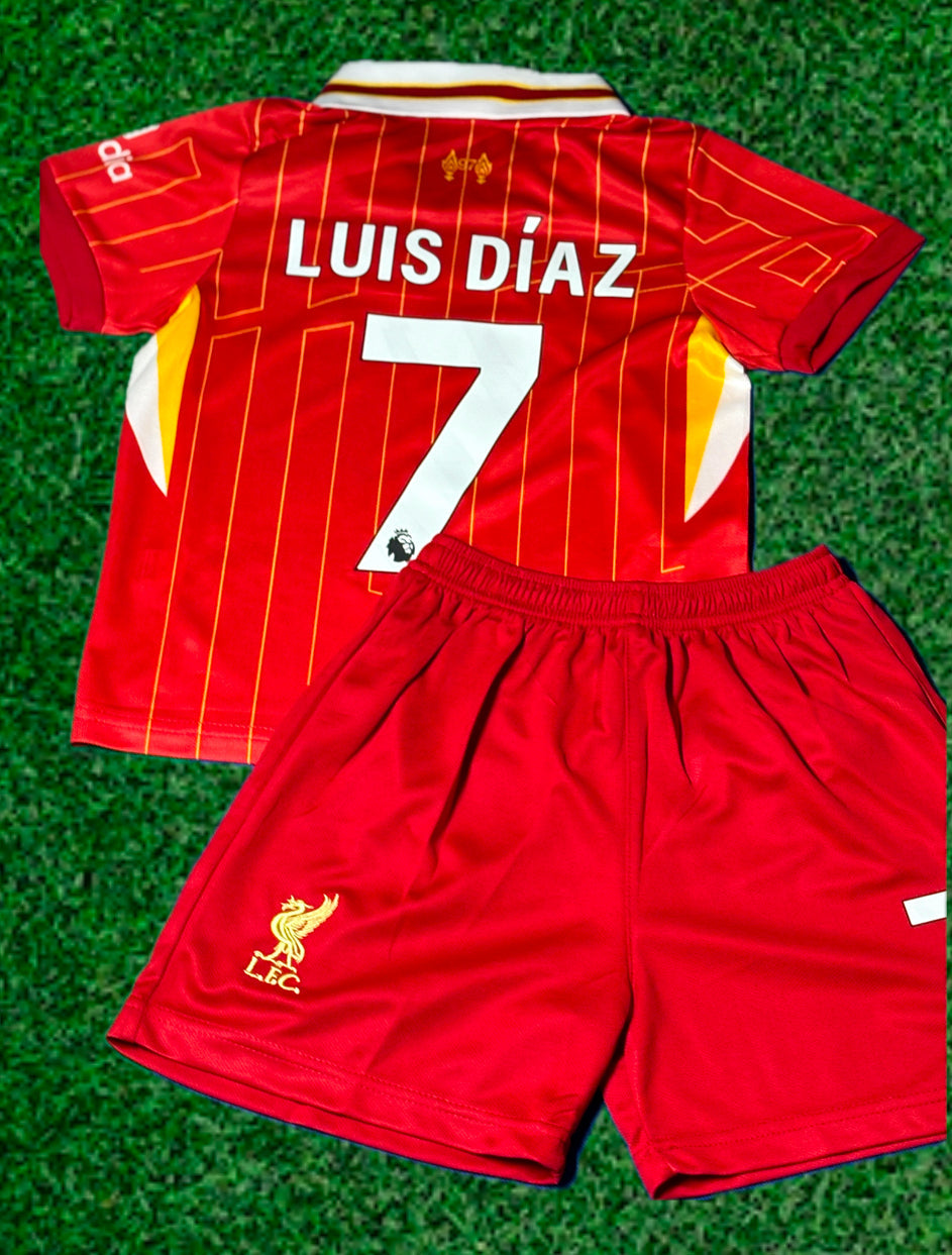 Luis Diaz 7 Liverpool Kids Jersey Set Soccer Football Toddler Youth Uniform Kit
