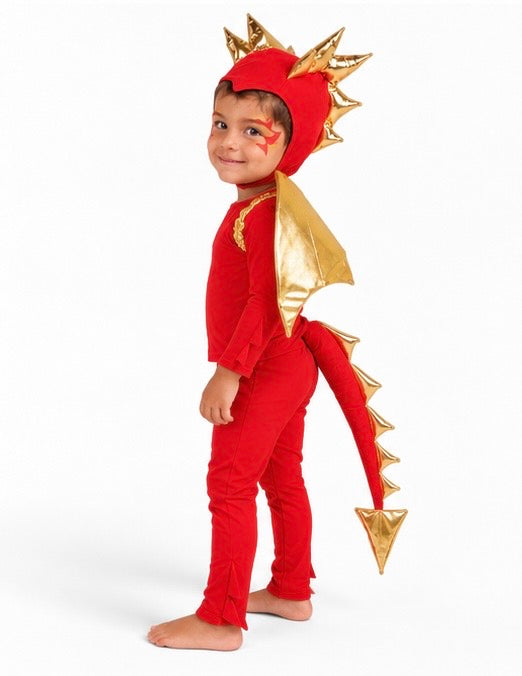 Sunfire Red Dragon with Gold Wings Costume for Kids – Handmade Fantasy Halloween Costume