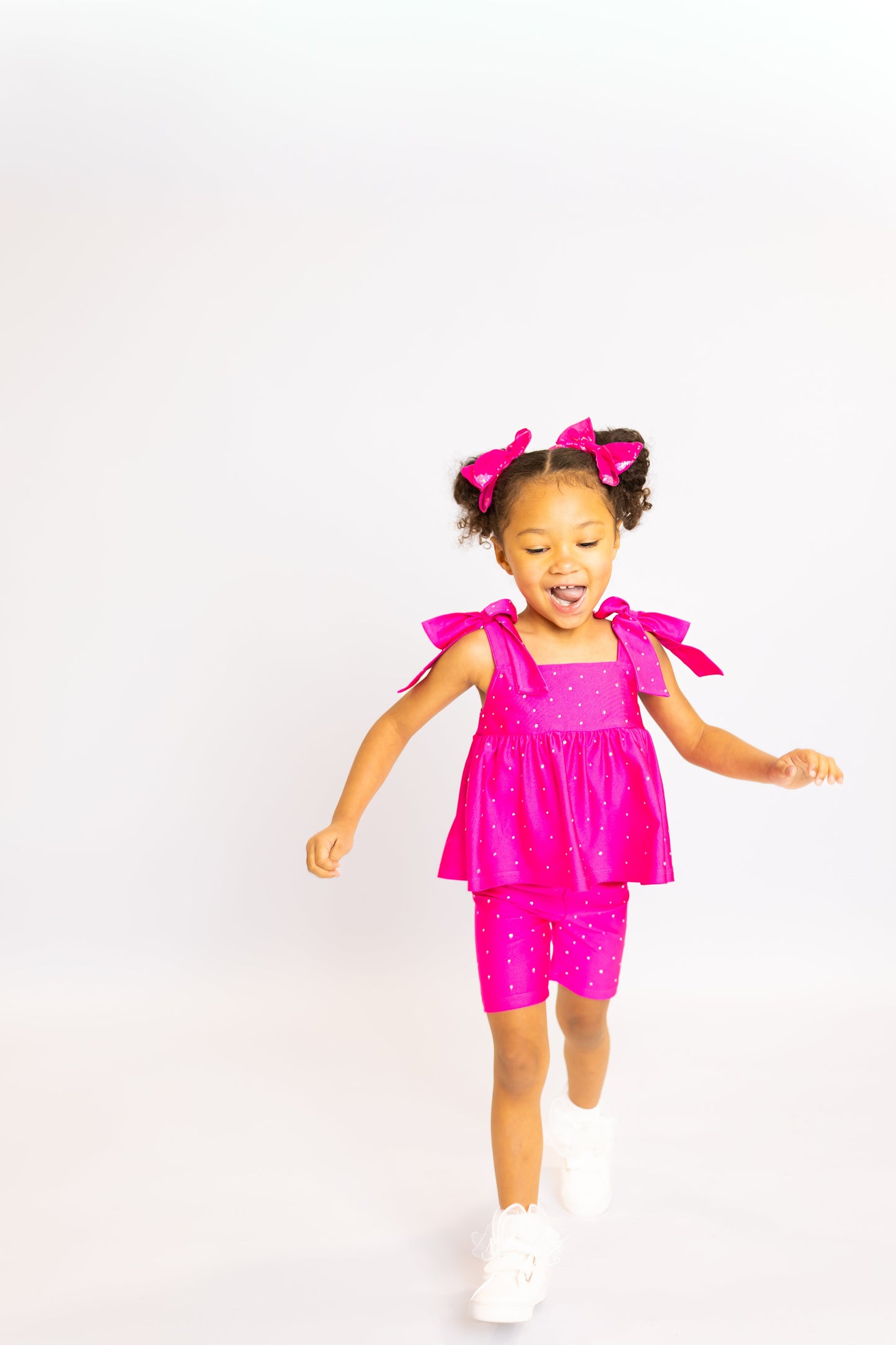 Magenta Bow Two-Piece Gem Stamped Athletic Set