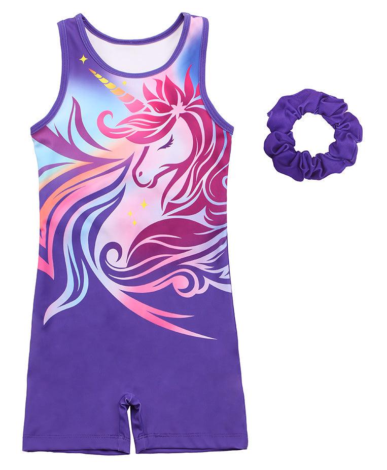 Purple Unicorn Pattern Biketard Unitard for Girls