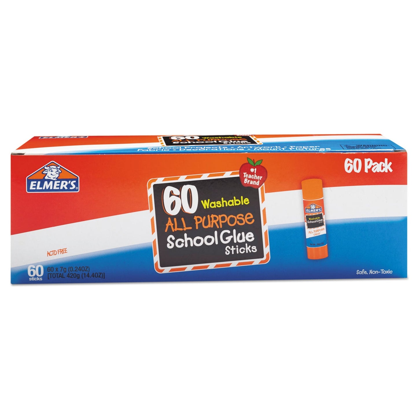 Elmer's Washable School Glue Sticks, 0.24 oz, Applies and Dries Clear, 60/Box