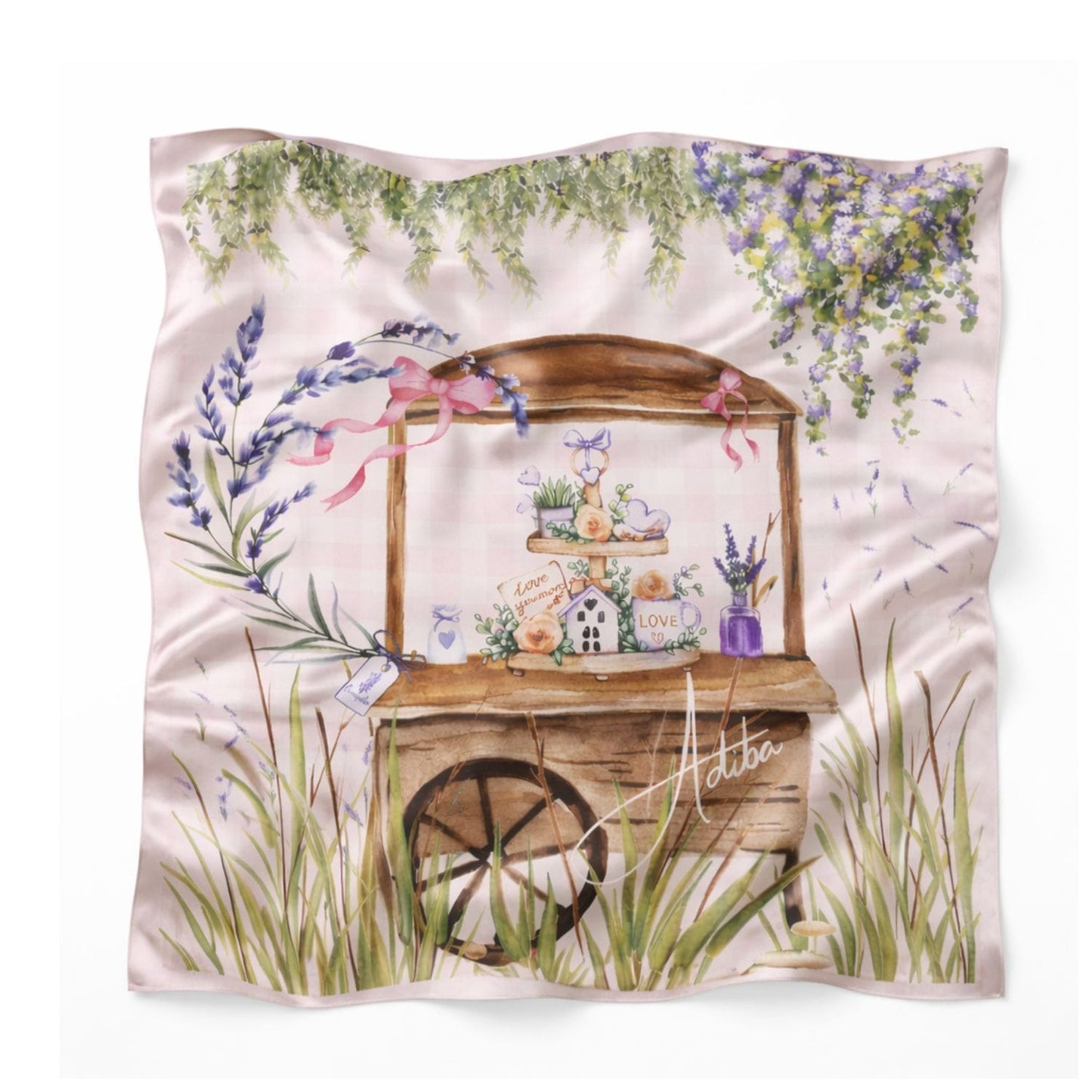 Lavender Bloom Cart Silk Scarf