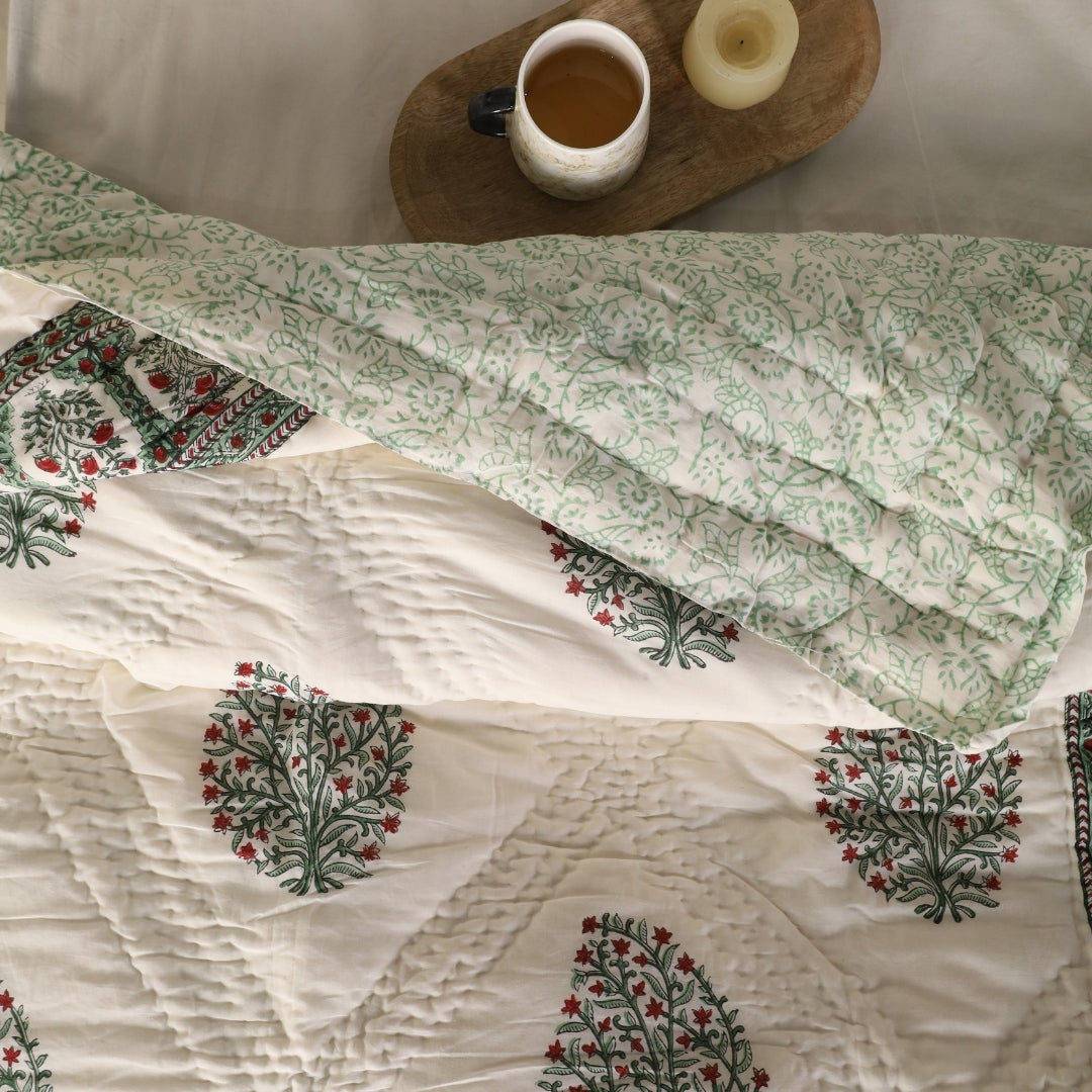 Mughal Florals Blockprinted Reversible Quilts (60" x 90")