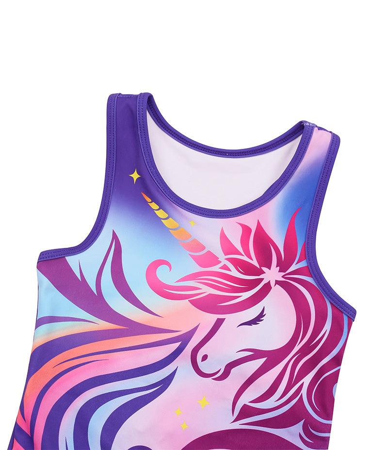 Purple Unicorn Pattern Biketard Unitard for Girls