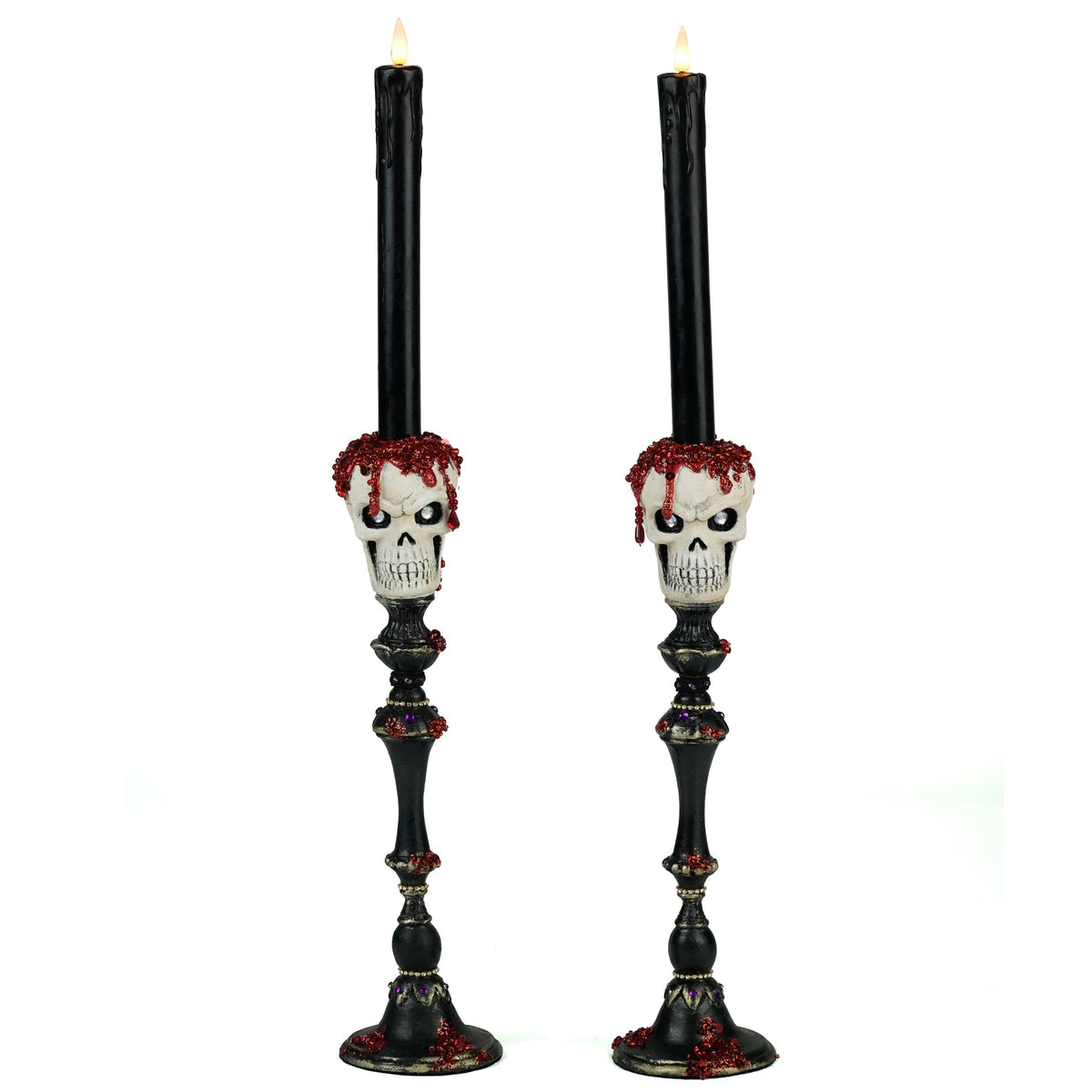 Skull Candlesticks Set of 2 | Halloween Decor | Katherine's Collection