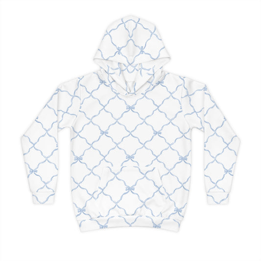 Trellis Bow Youth Hoodie Activewear - Light Blue