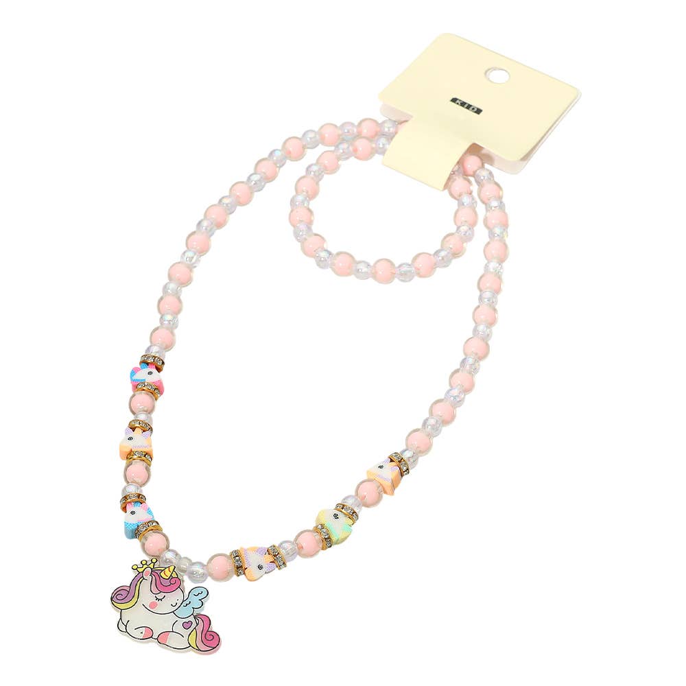 Kids Unicorn Pendant Beaded Jewelry Set