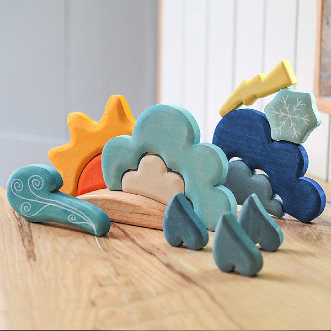 13-Piece Wooden Weather Building Blocks Set (Stained)