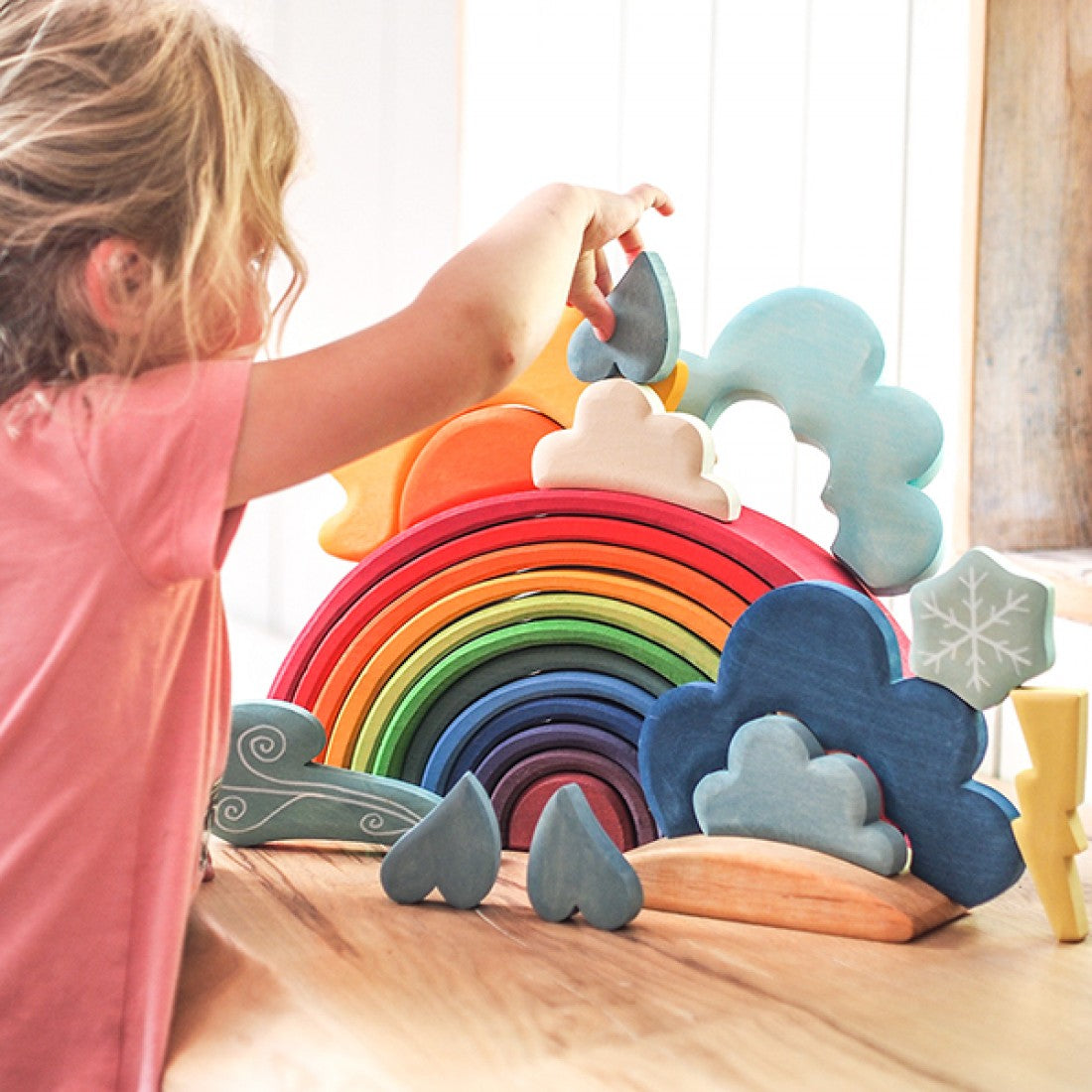 13-Piece Wooden Weather Building Blocks Set (Stained)