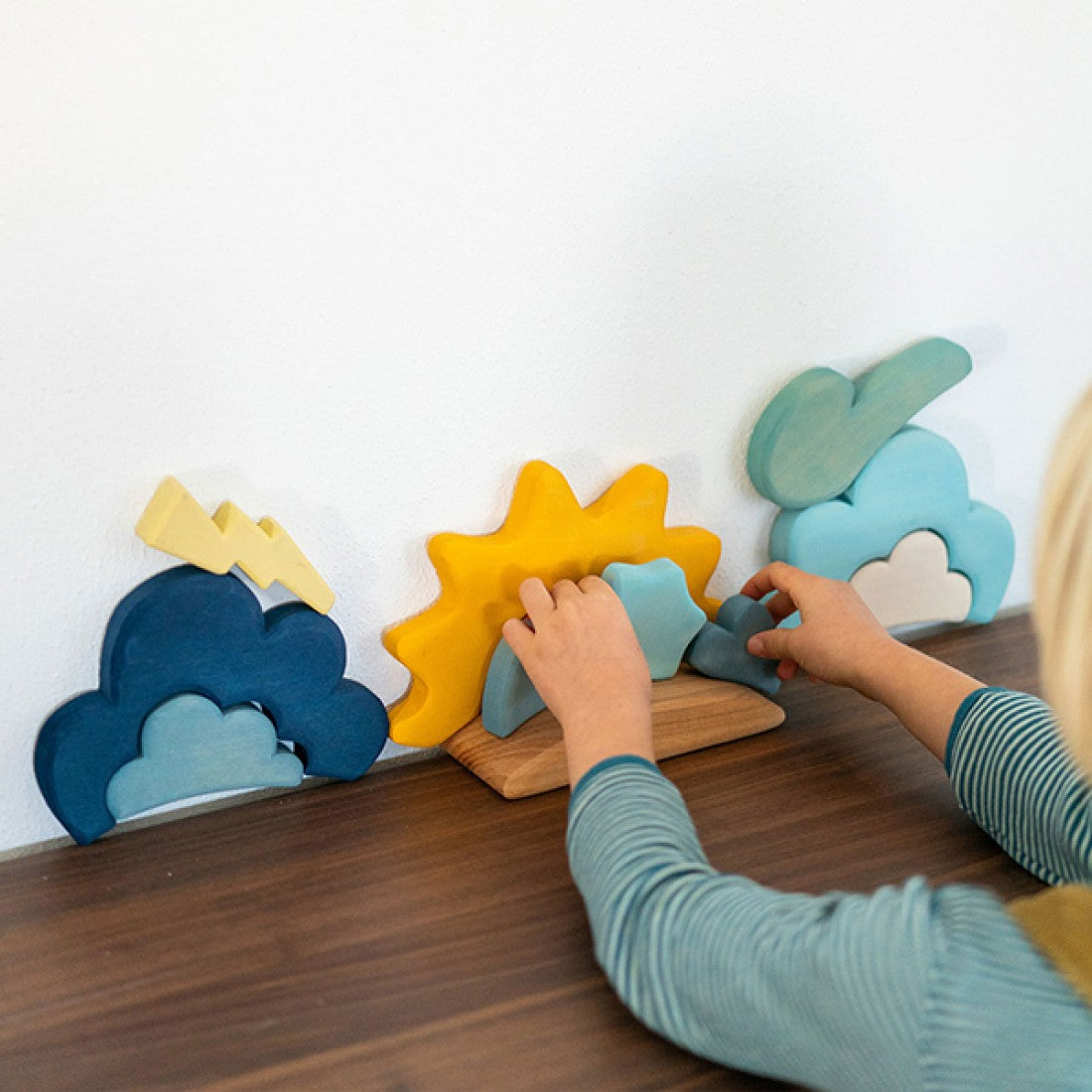 13-Piece Wooden Weather Building Blocks Set (Stained)