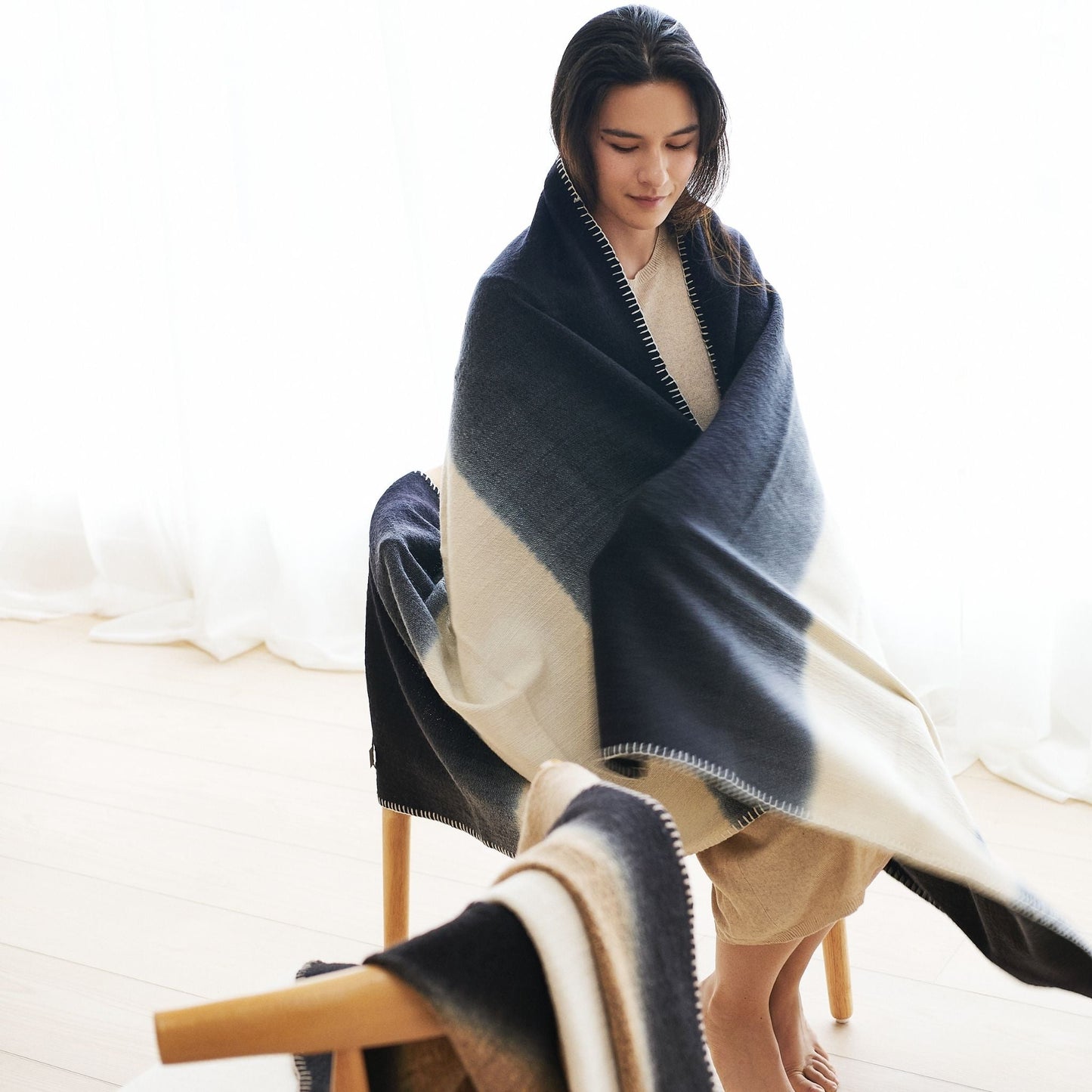 Handwoven Black and White Ink Soft Merino Throw Blanket
