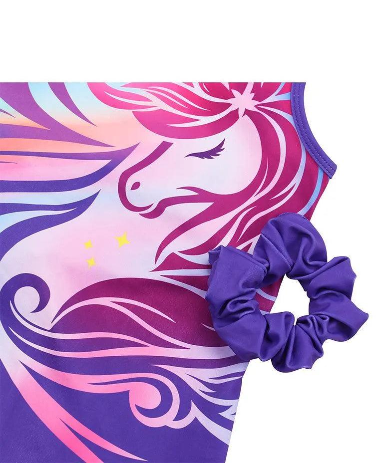 Purple Unicorn Pattern Biketard Unitard for Girls