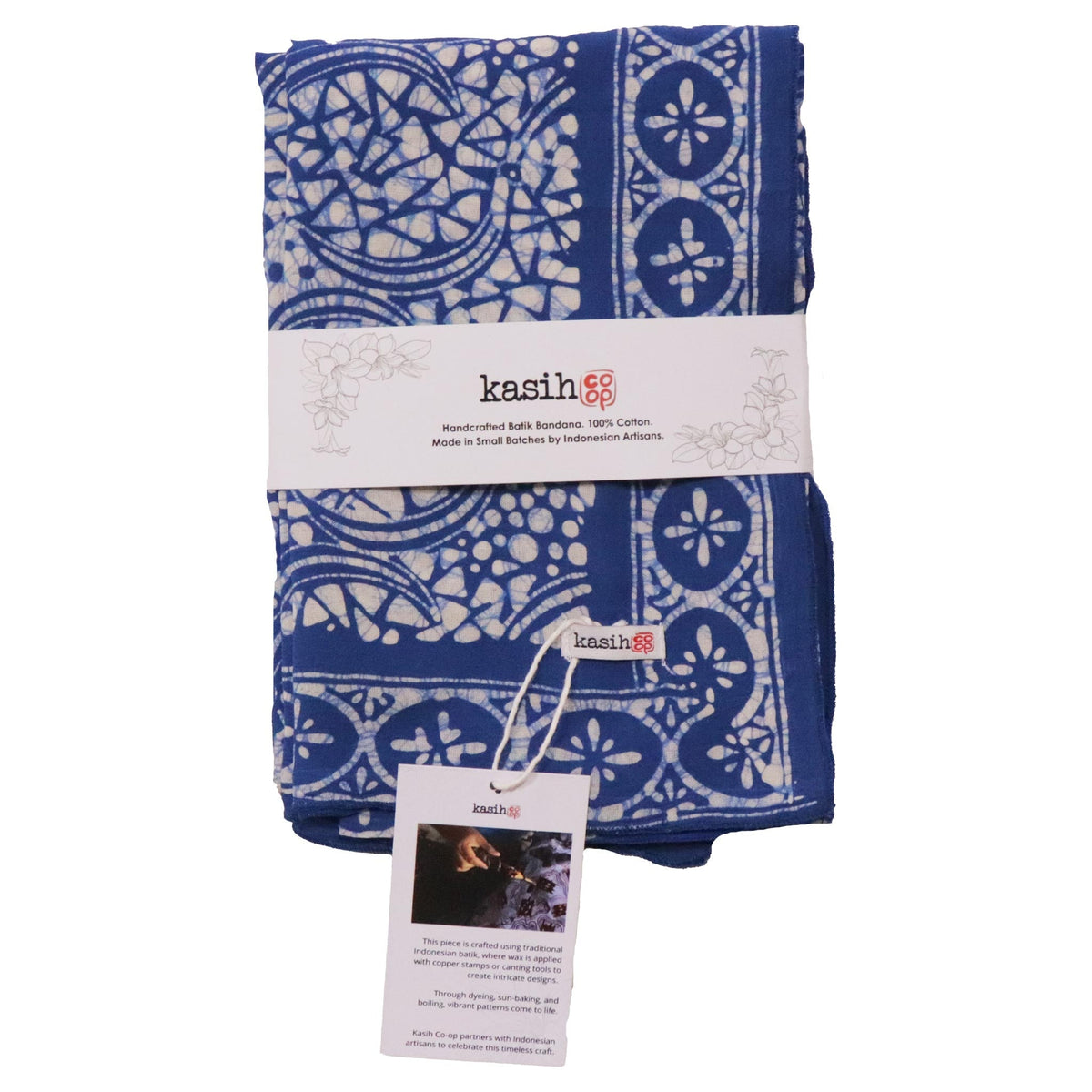 Large 39" Hand Dyed Batik Bandana - Soft Lightweight Cotton, Blue Stone