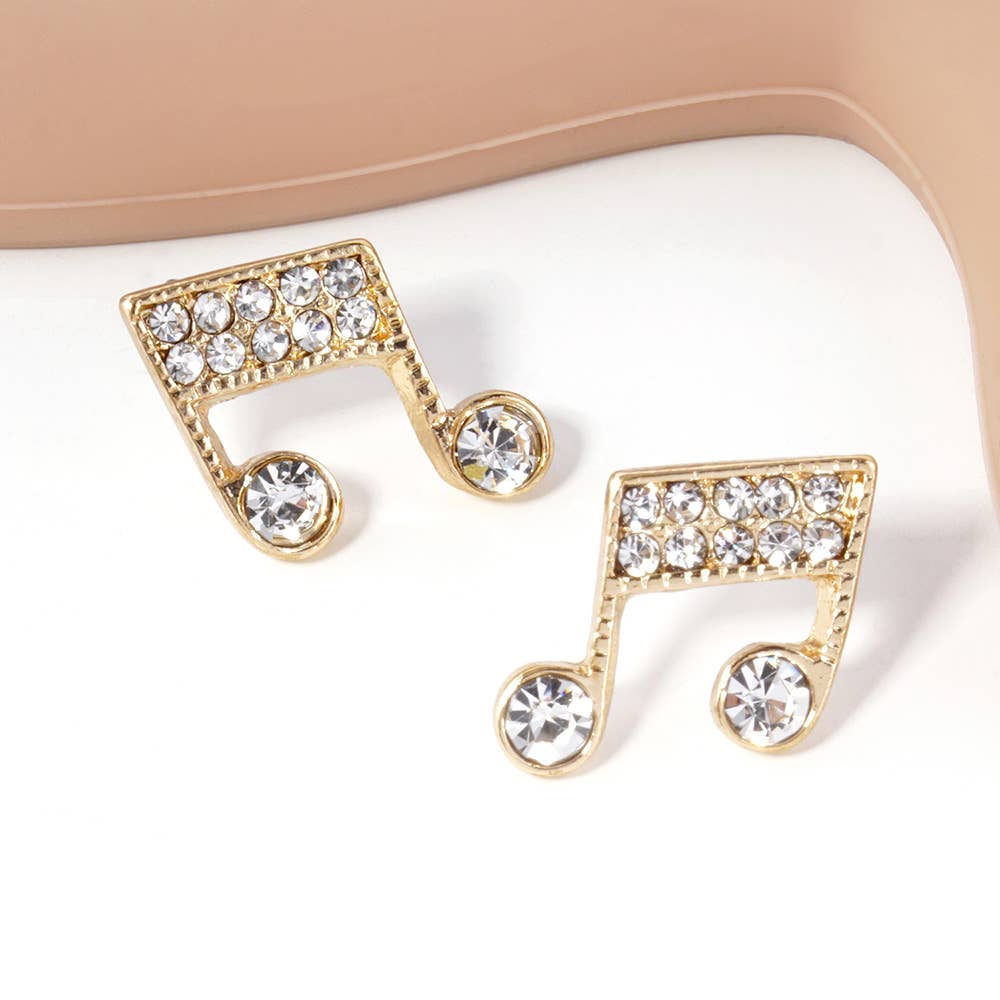 Crystal Paved Music Note Stud Earrings