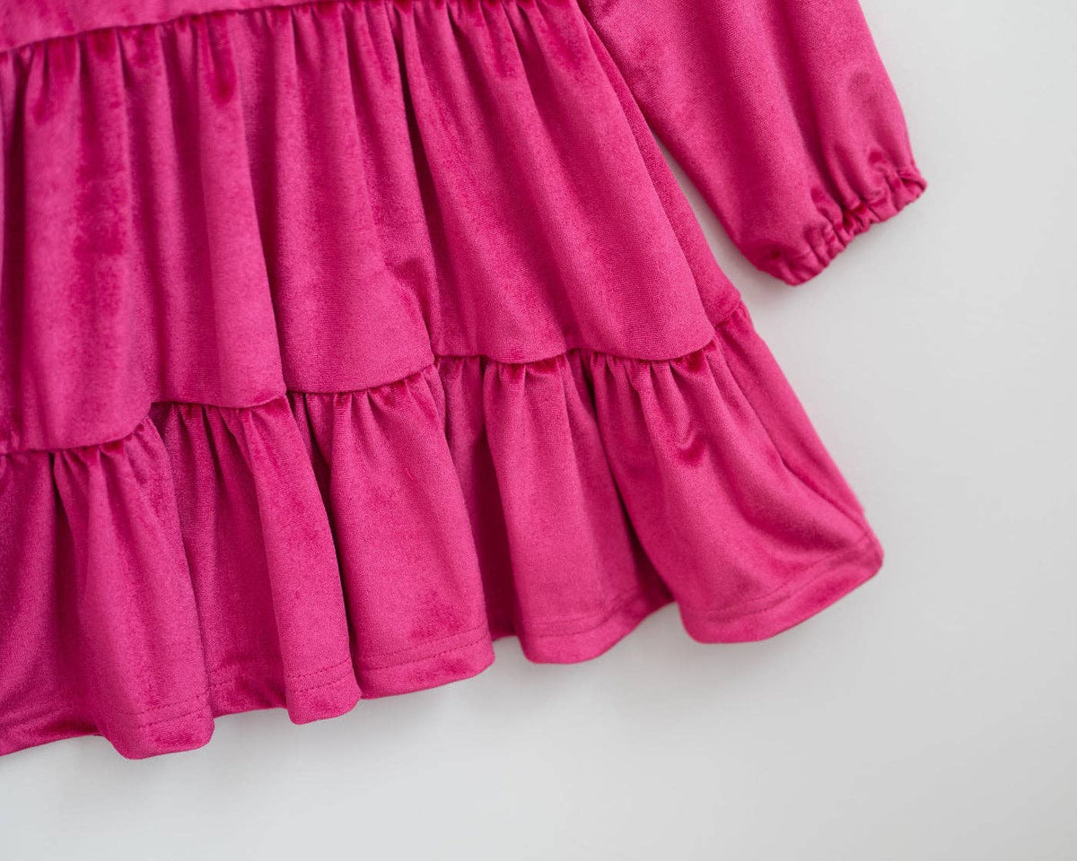 Groovy Velvet Gemstone Girls Dress in Hot Pink Valentine's