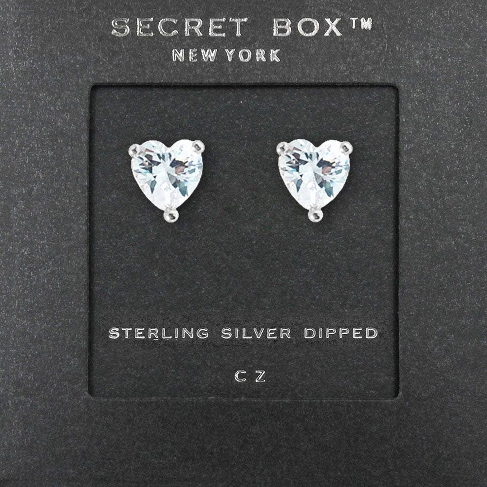 SECRET BOX_14K Gold Dipped CZ Heart Stone Stud Earrings