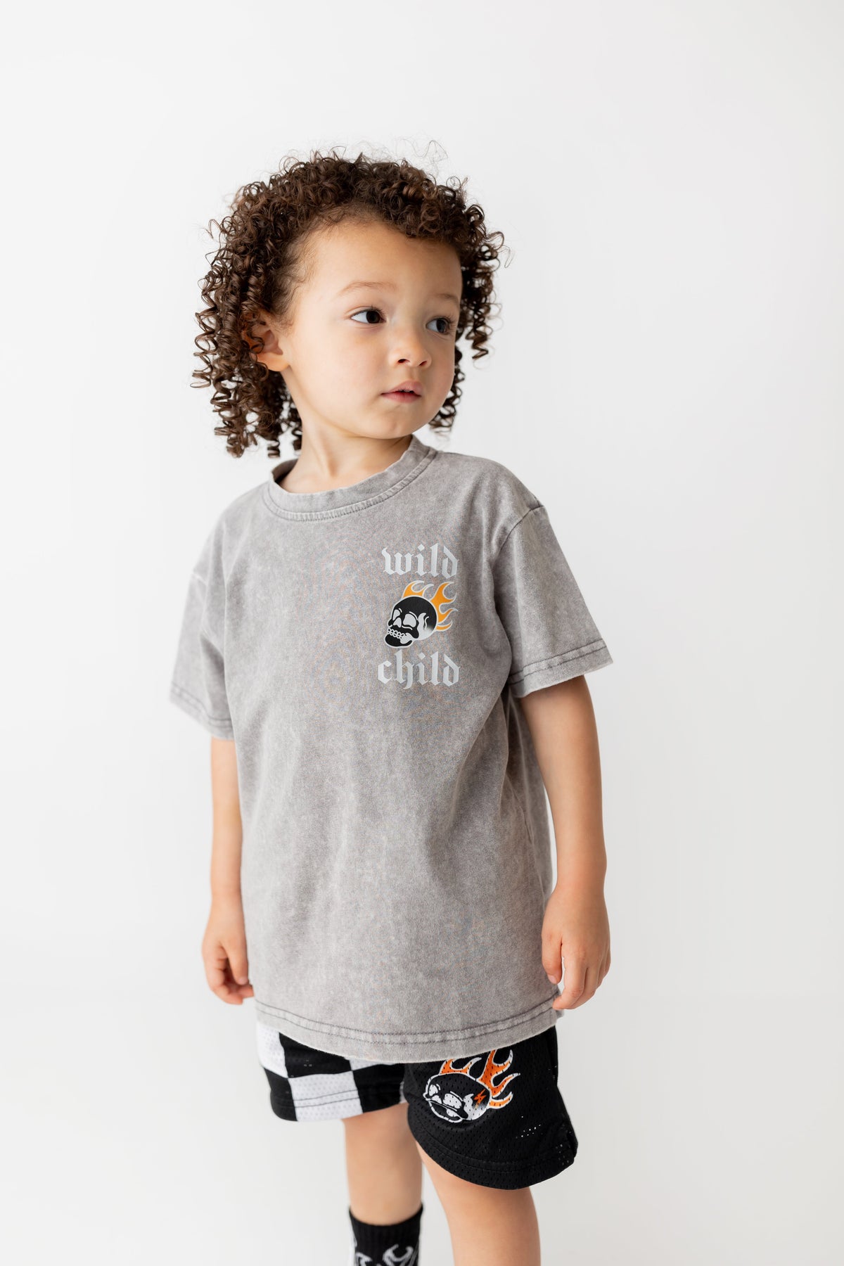 Grey acid wash logo tee