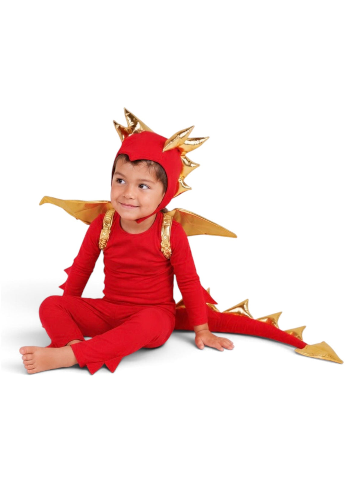 Sunfire Red Dragon with Gold Wings Costume for Kids – Handmade Fantasy Halloween Costume