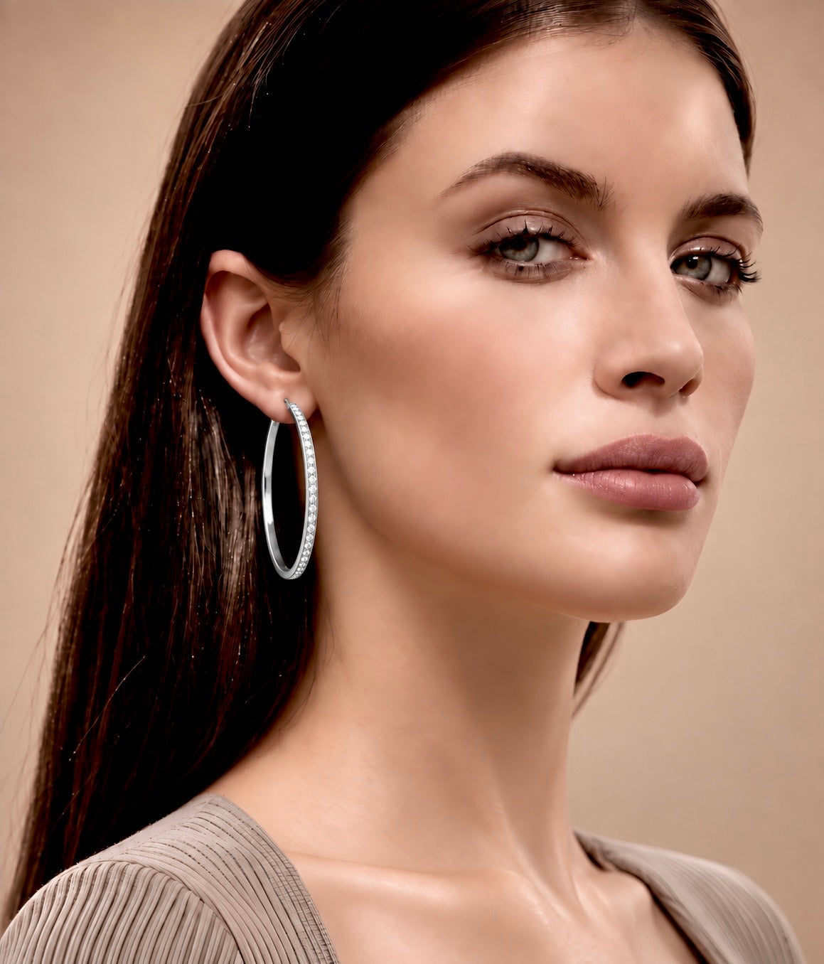 ER322W B.Tiff Pavé 146-Stone Big Hoop Earrings