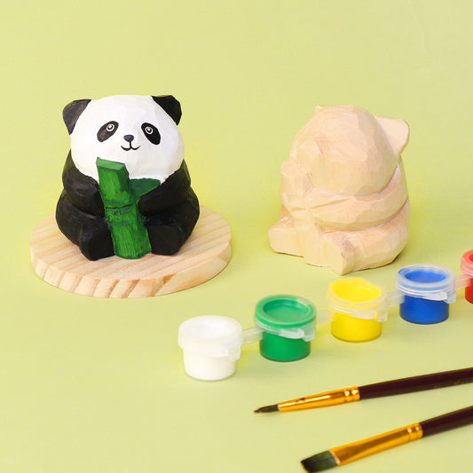 Paint Your Own Wooden Panda Kit – Hand-Carved DIY Painting Craft with Accessories, Cute Decor for Panda Lovers
