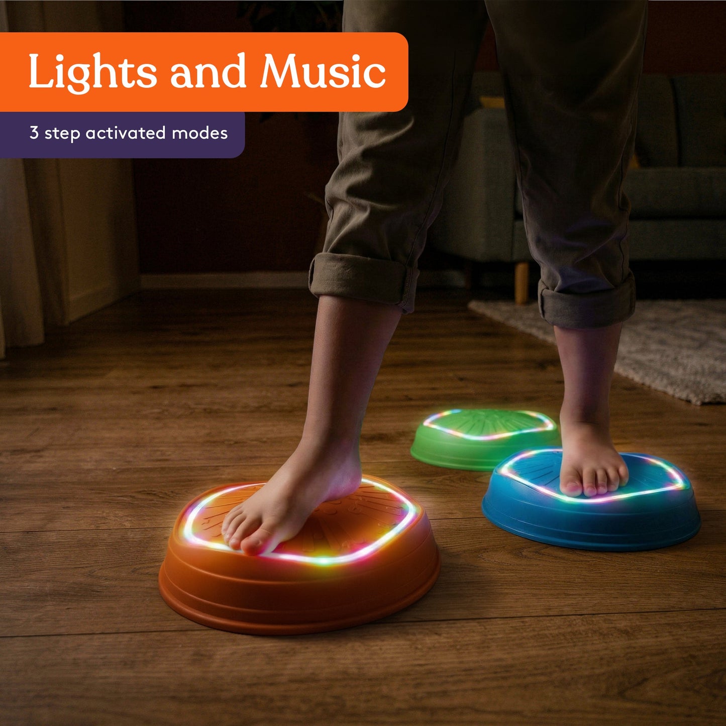 Special Supplies Musical LED Stepping Stones for Kids Balance Blocks Promote Coordination, Balance, Strength Child Safe Rubber, Set of 5