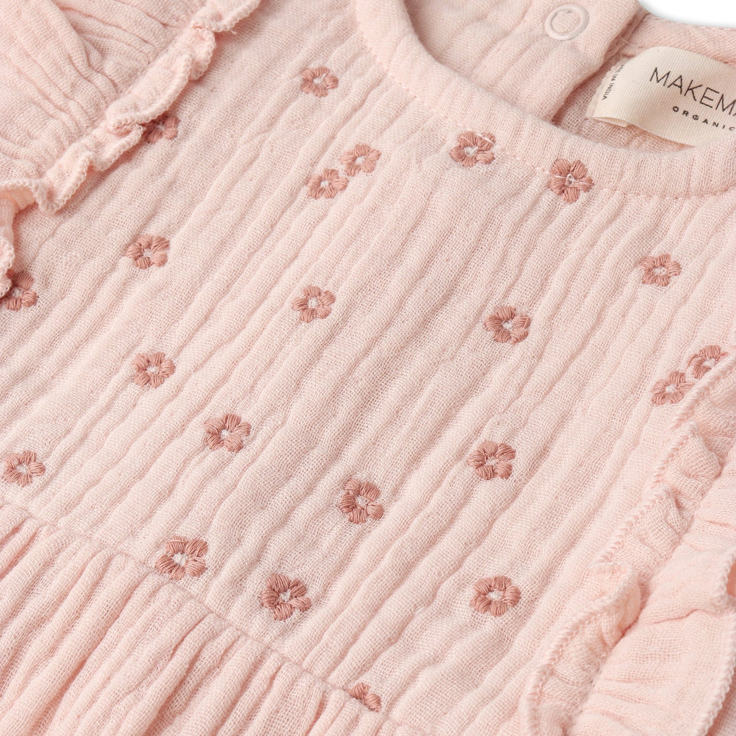 Organic Embroidered Ruffle Romper - Blush