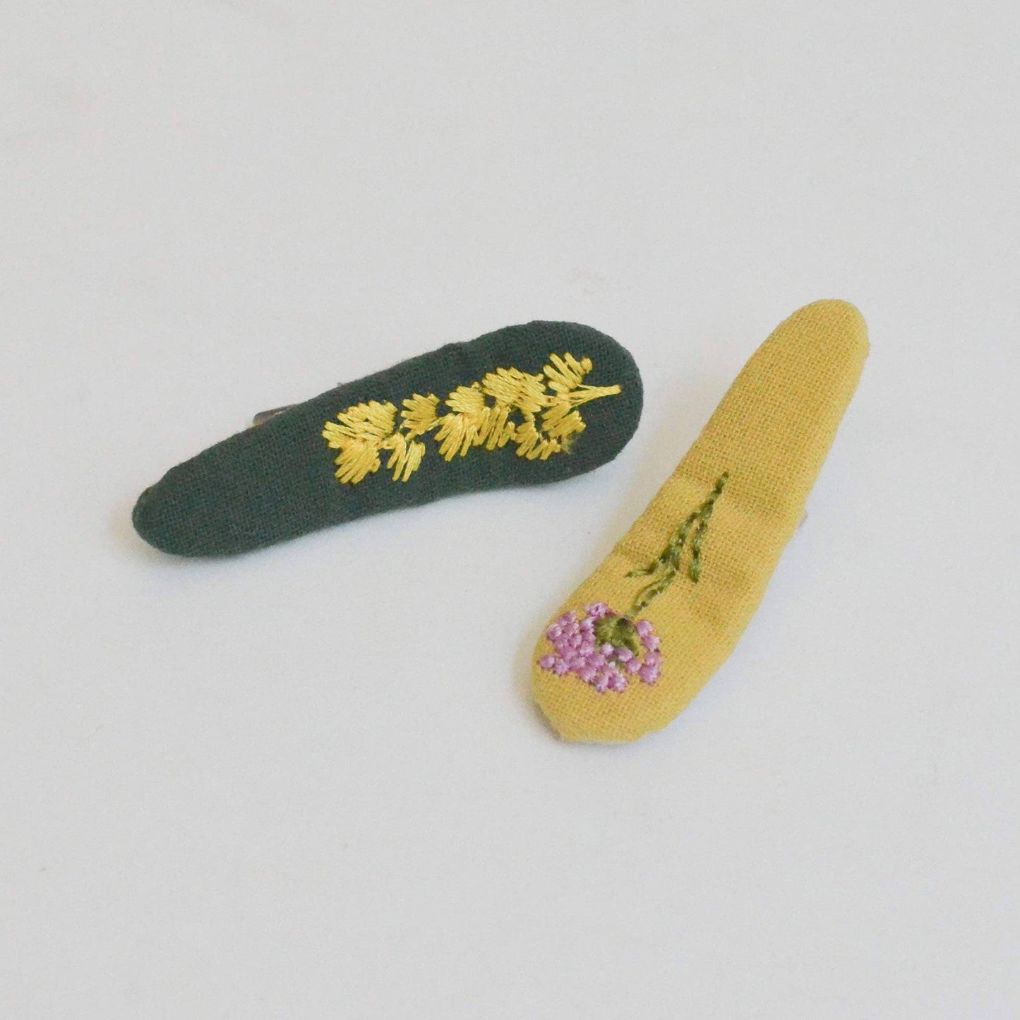 Triangle Embroidered Floral Snap Hair Clips | Green&Mustard