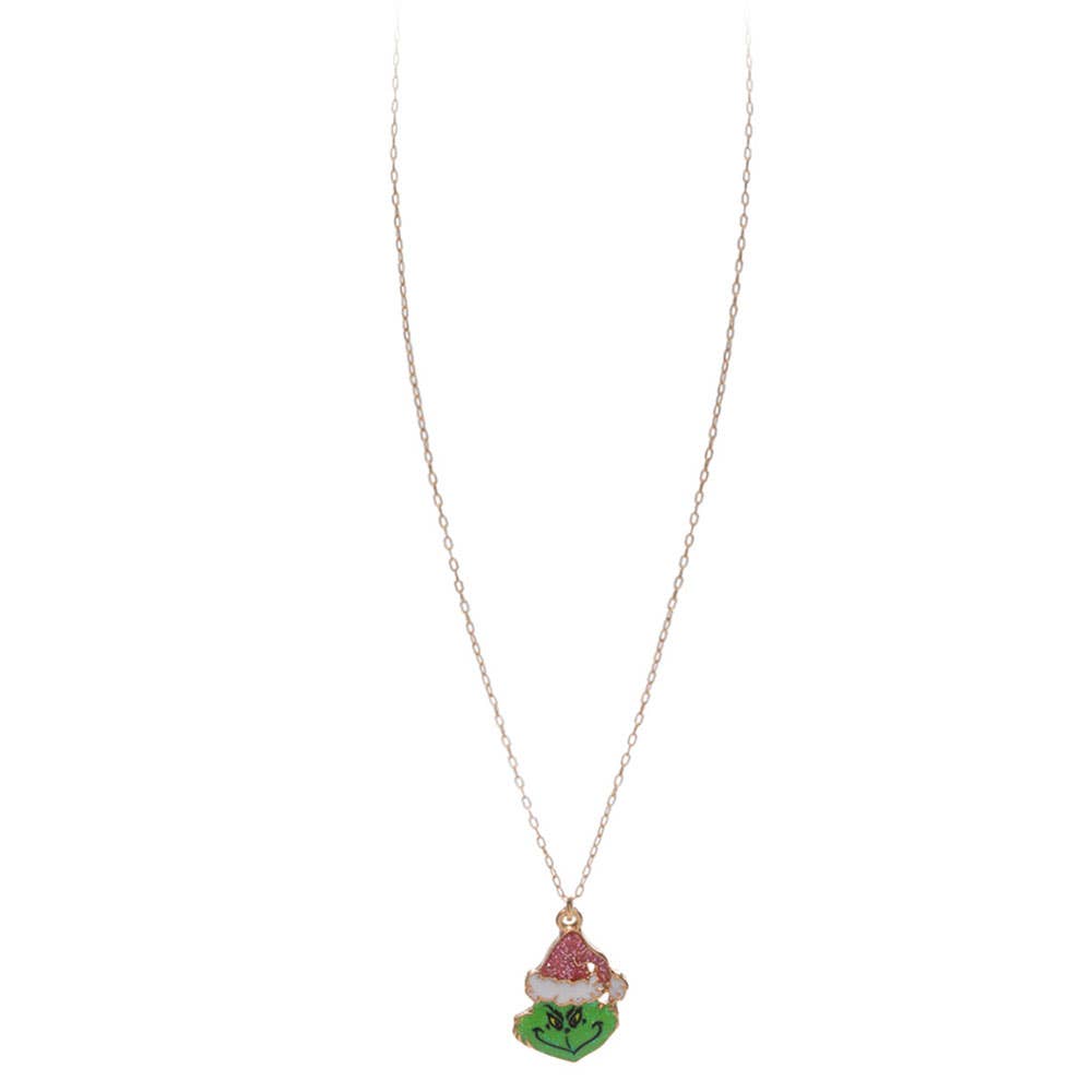 Holiday Grinch Green Monster Pendant Necklace
