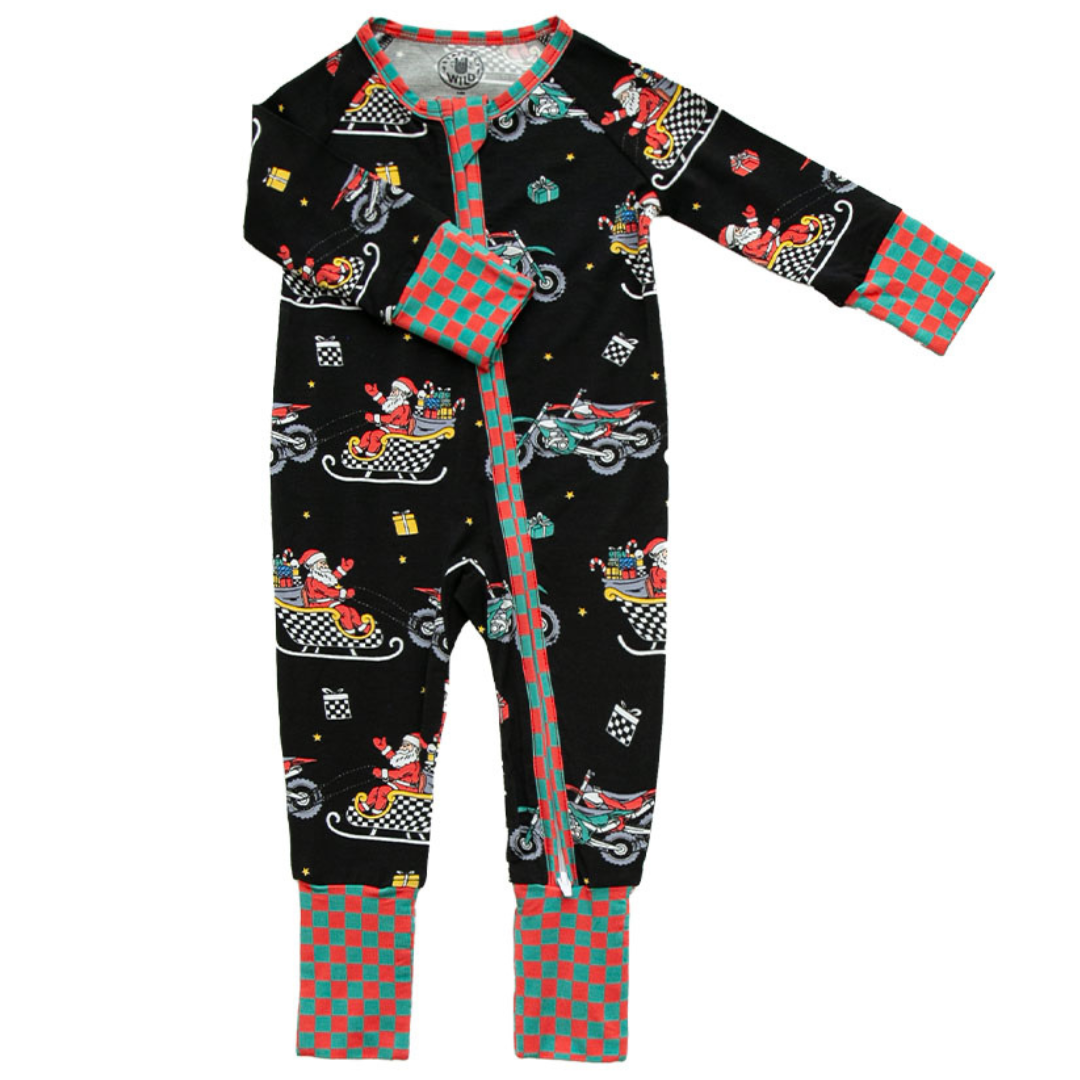 Santas Speedy Sleigh Zip Up Pajamas