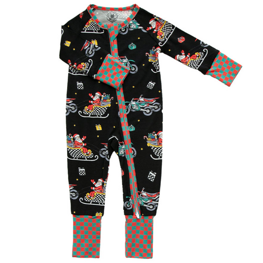 Santas Speedy Sleigh Zip Up Pajamas