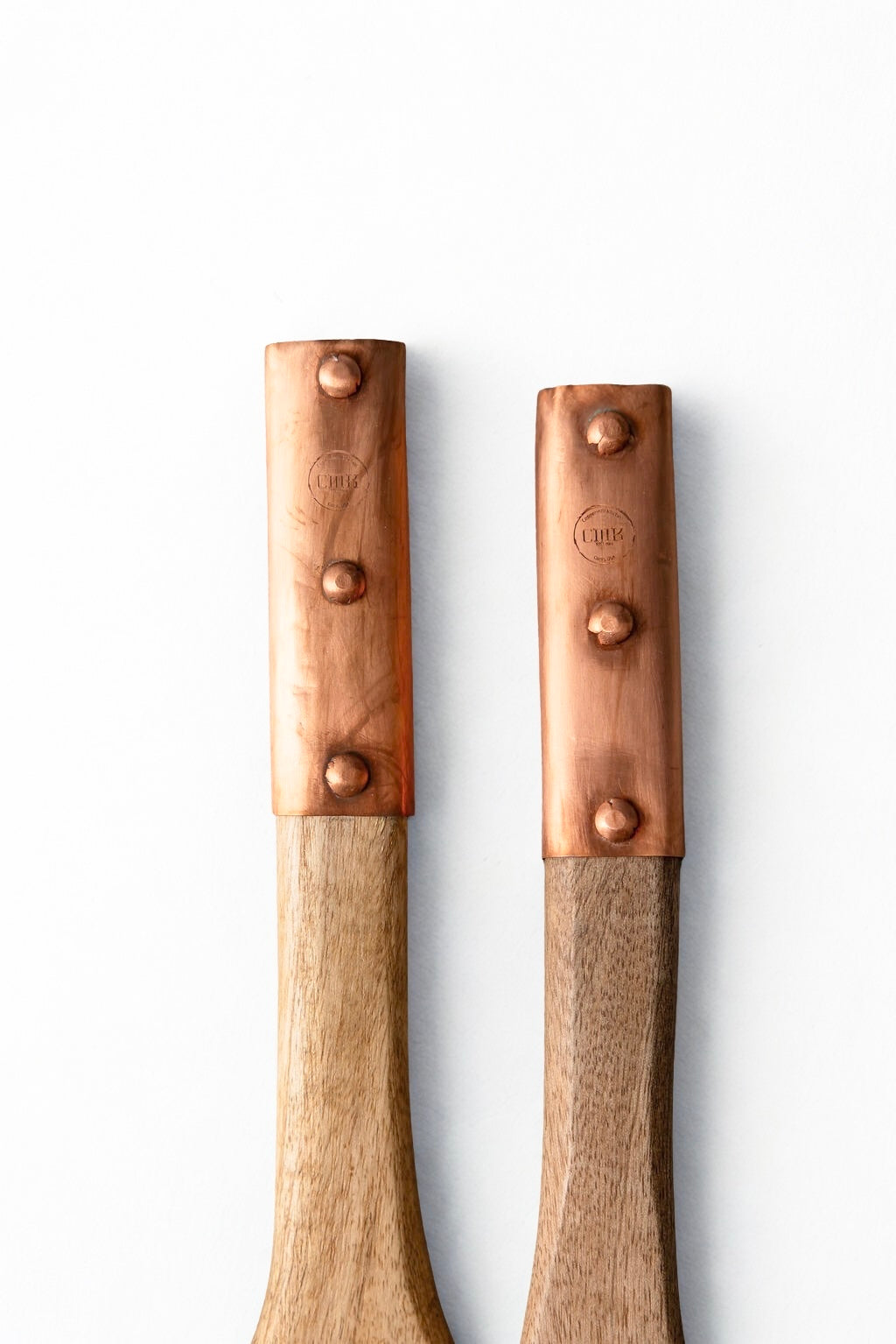 Vintage Inspired Wood Serving Utensils with Copper Strap Handles
