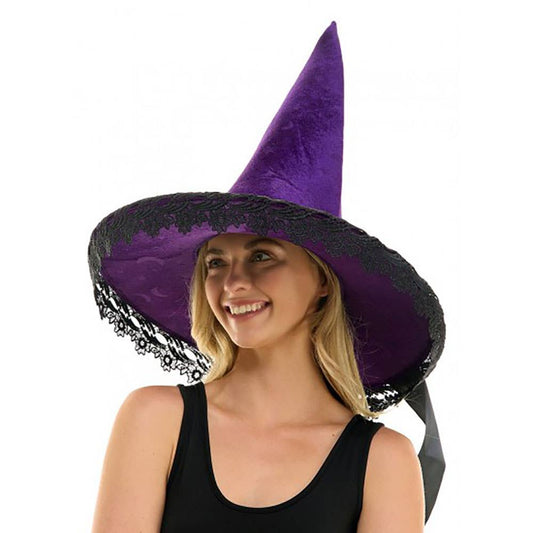 Bow Pointed Flower Lace Around Halloween Witch Hat