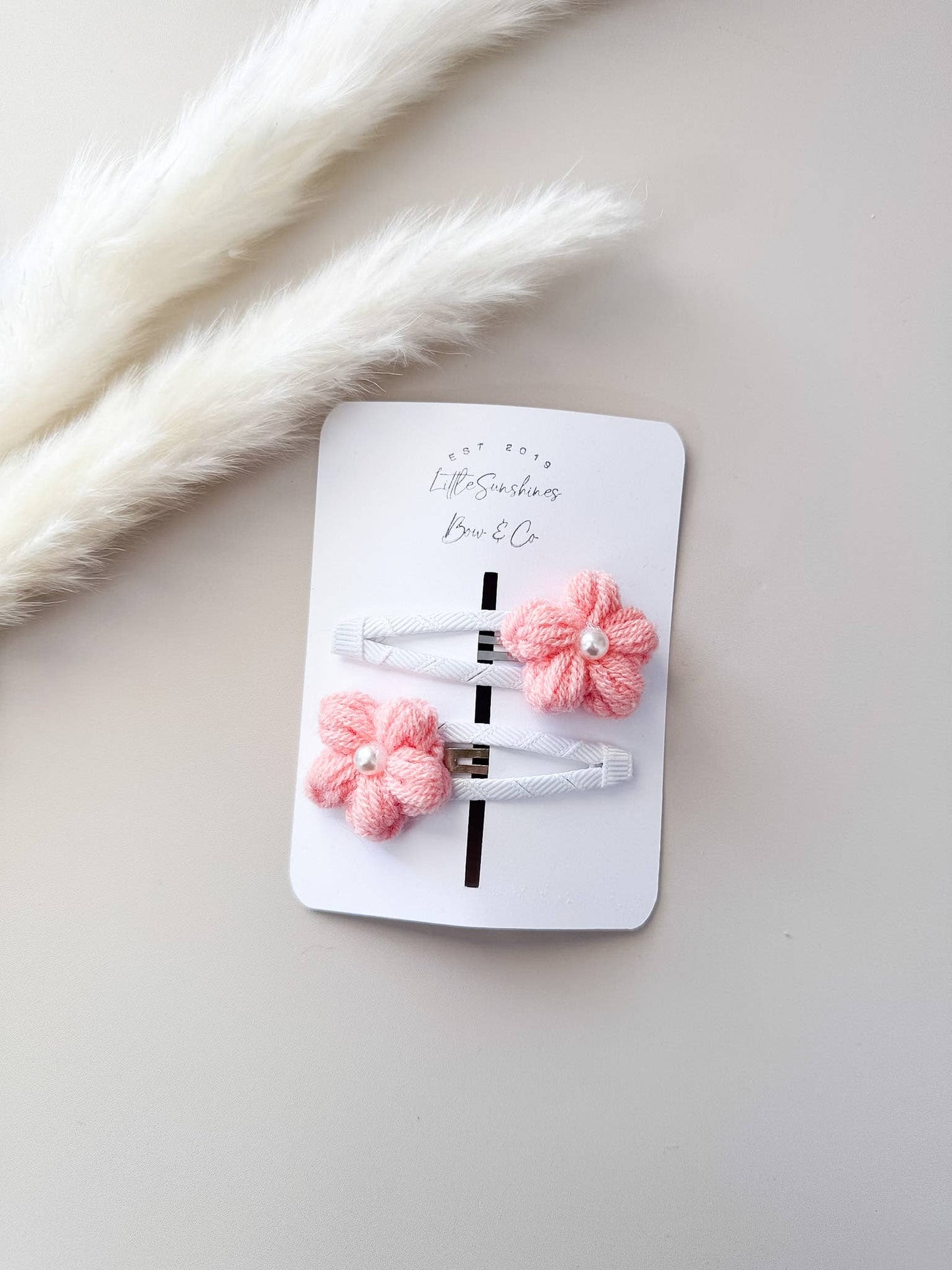 White, Pink & Lavender Crochet Flower Hair Clips- Set of 2