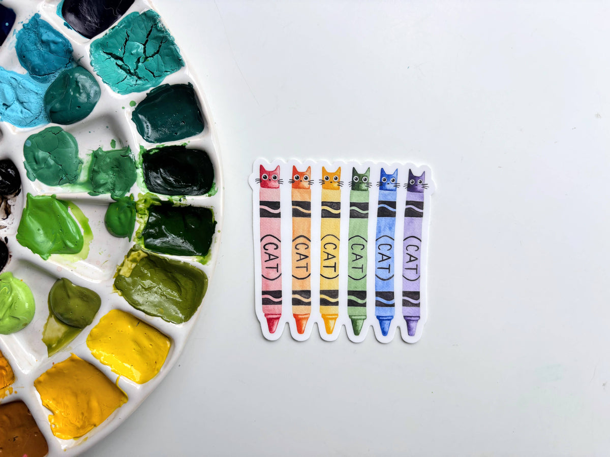 Cat Crayons Vinyl Sticker Rainbow Art Supply Cat Mashup