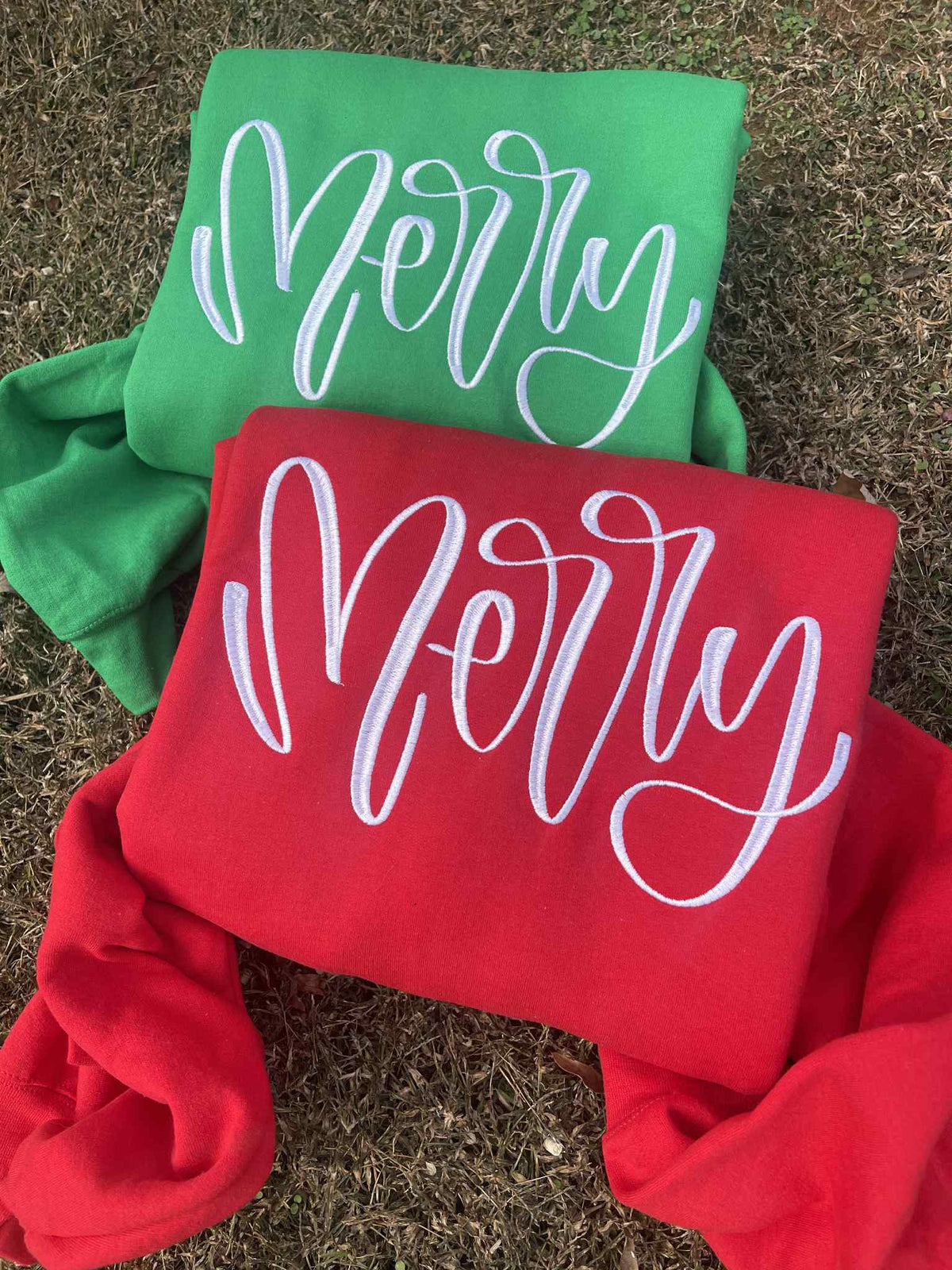 Merry & Bright Spirits | Merry Script Embroidered Christmas Shirt